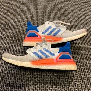 Adidas men 7 1/2 sneakers white, Blue and orange